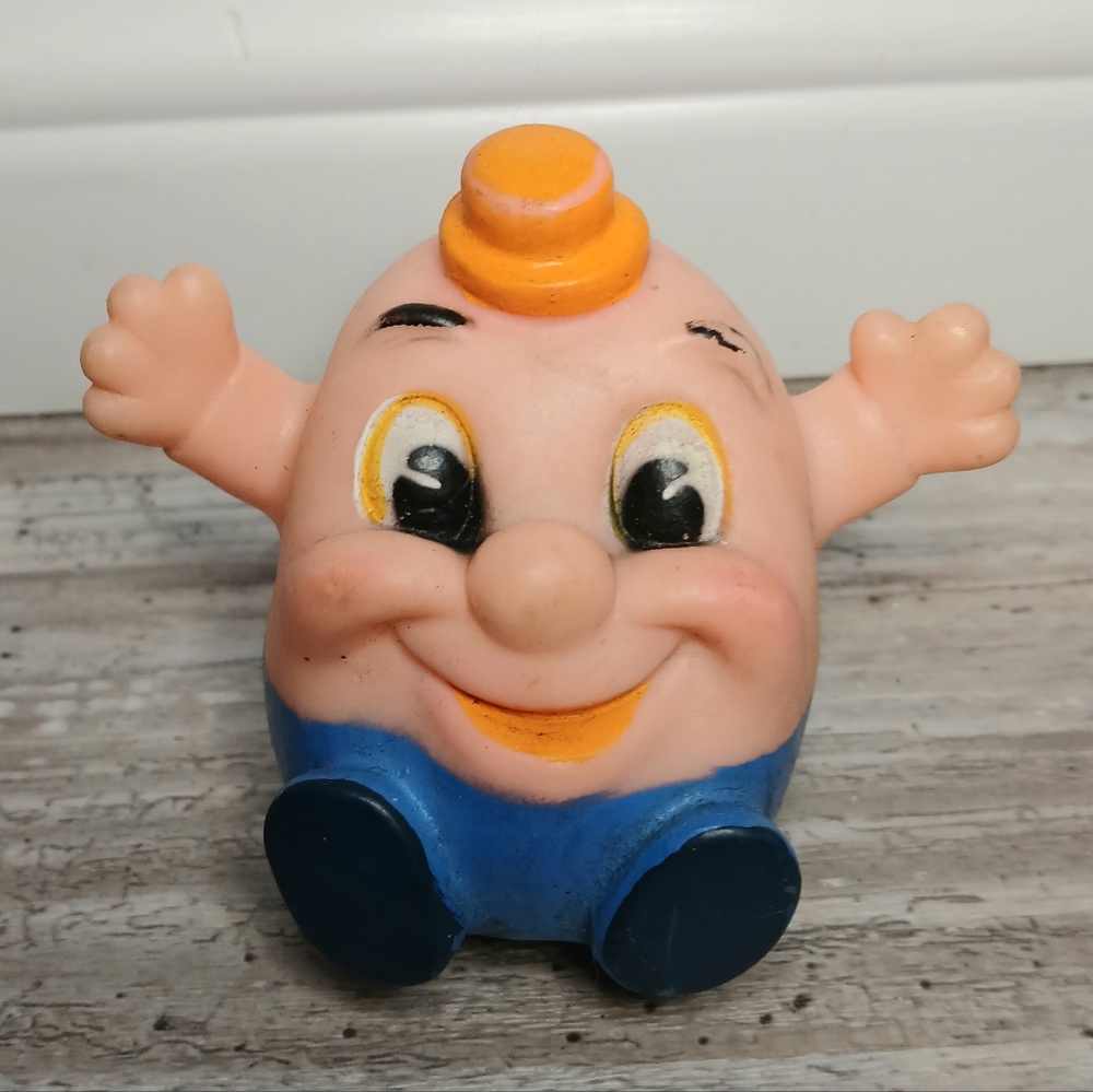 Vintage 1970s Schaper Humpty Dumpty Rubber Toy Collectible Figure